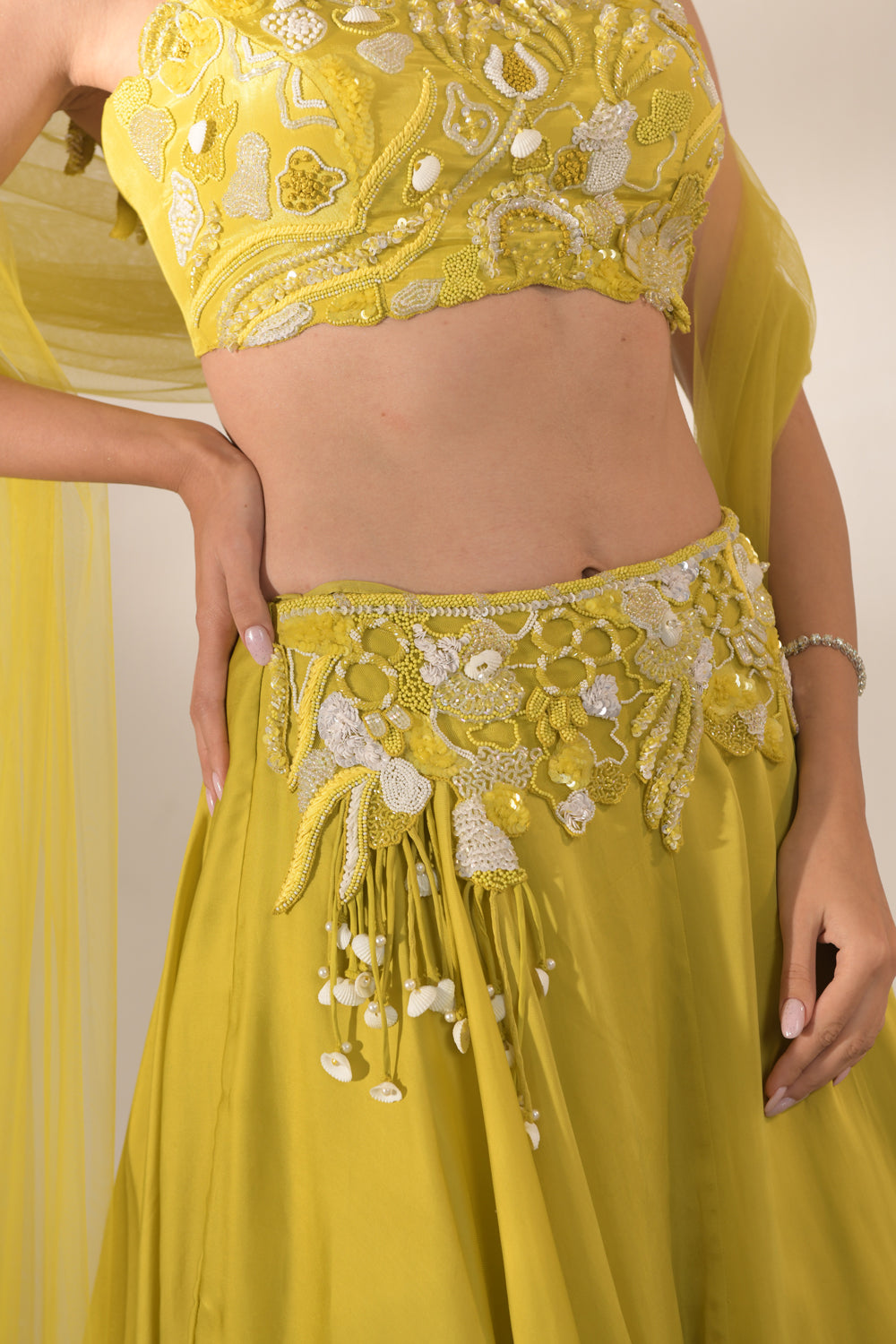 Cutwork Blouse; Cape; Lehenga Set