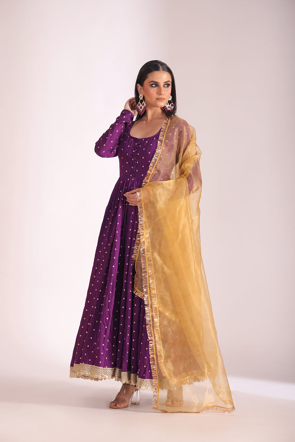 Mastani Wine Chanderi Anarkali and Pant with dupatta- set of 3