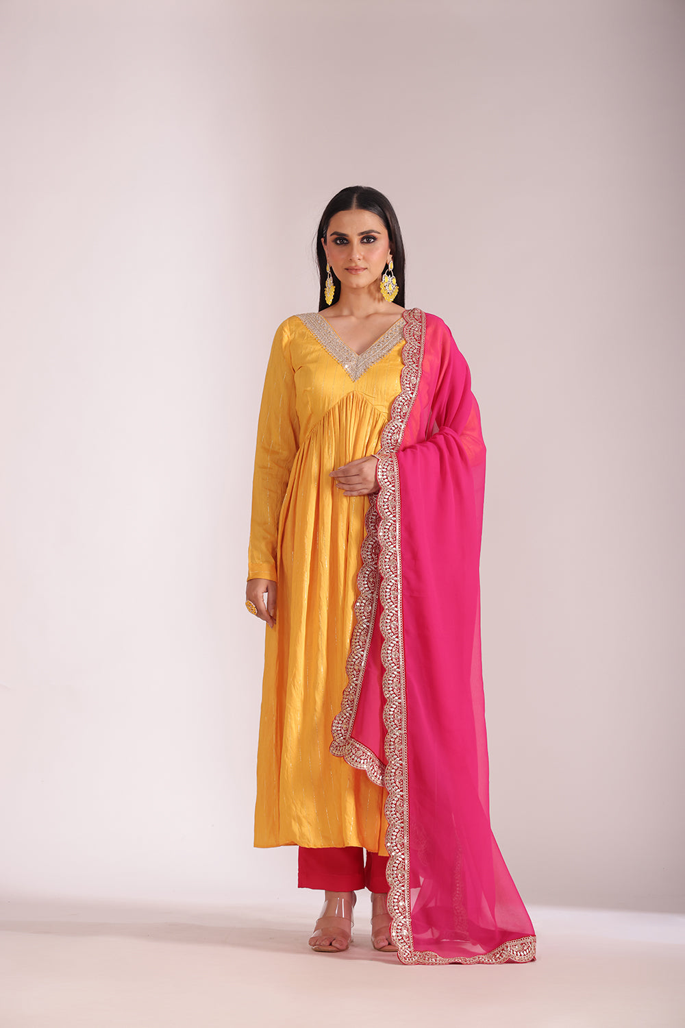 Mastani Sunshine Chanderi Anarkali and Pant with dupatta- set of 3