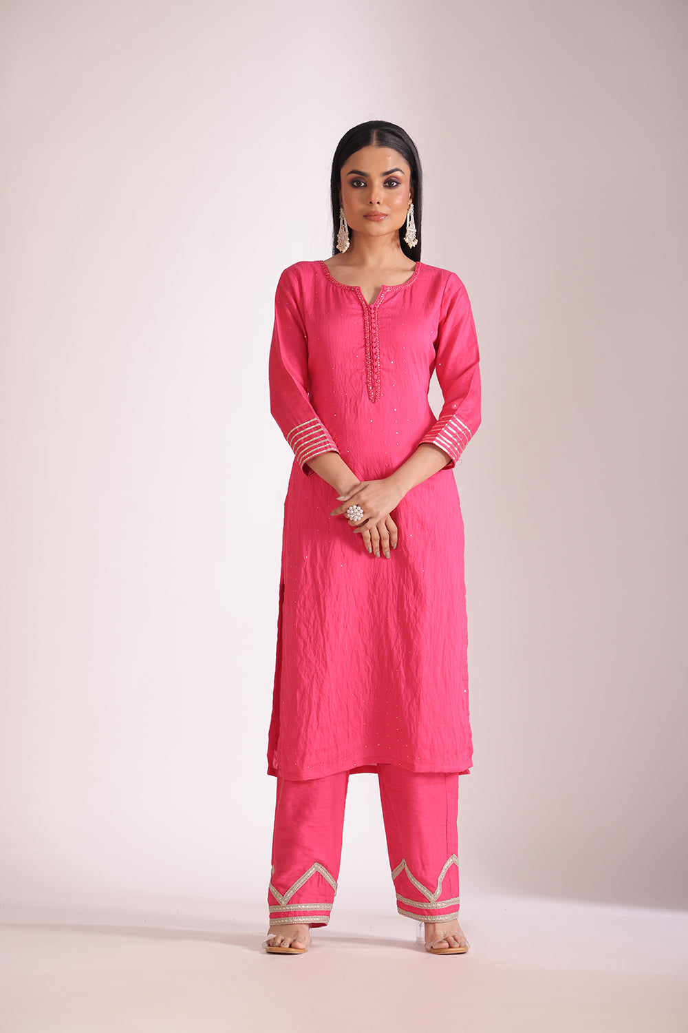 Mastani Fuschia Chanderi Kurta and Pant with dupatta- set of 3