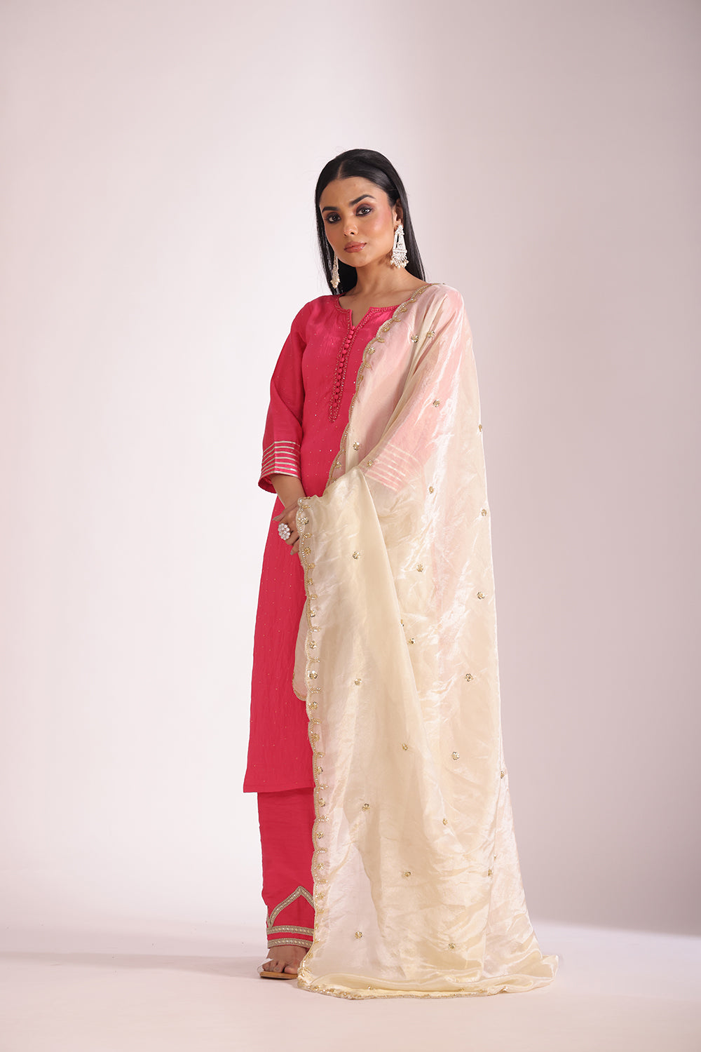 Mastani Fuschia Chanderi Kurta and Pant with dupatta- set of 3