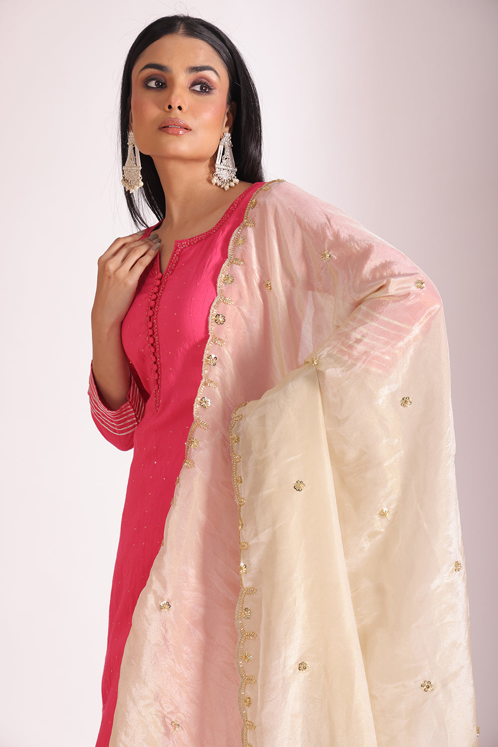 Mastani Fuschia Chanderi Kurta and Pant with dupatta- set of 3