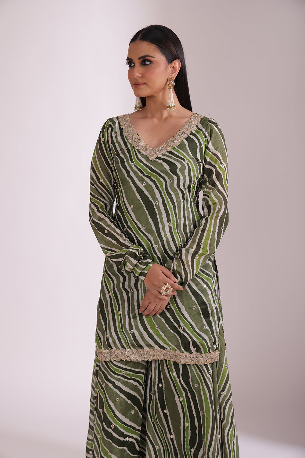 Gulzar Green printed Kurta with Sharara and dupatta- set of 3