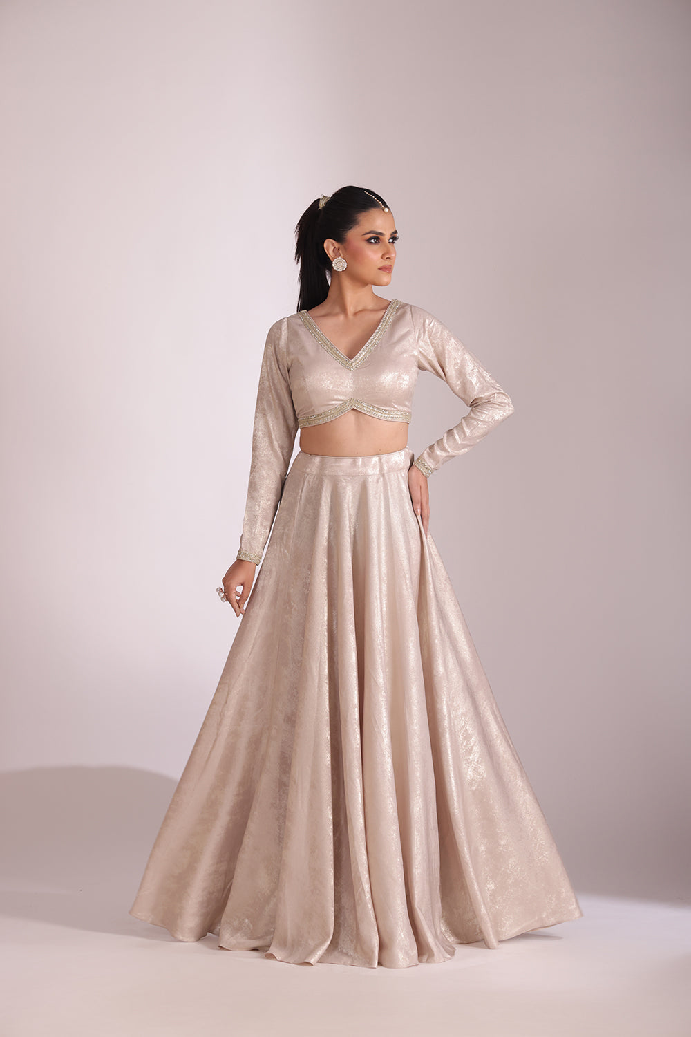Jhalak Beige Blouse with Lehenga and Dupatta- set of 3