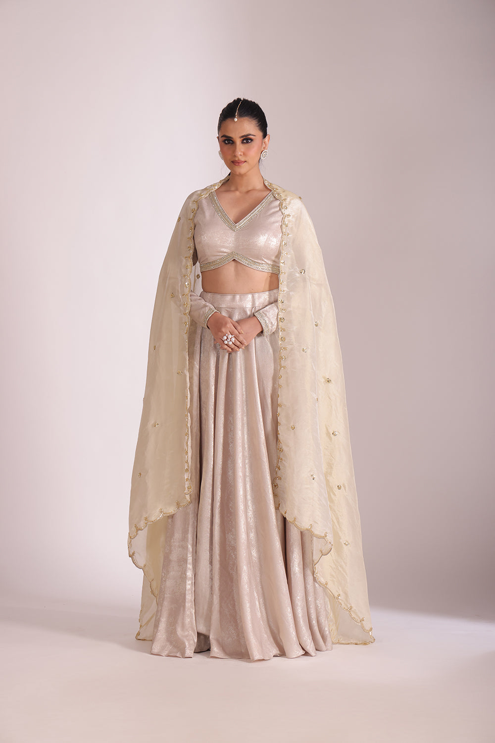 Jhalak Beige Blouse with Lehenga and Dupatta- set of 3