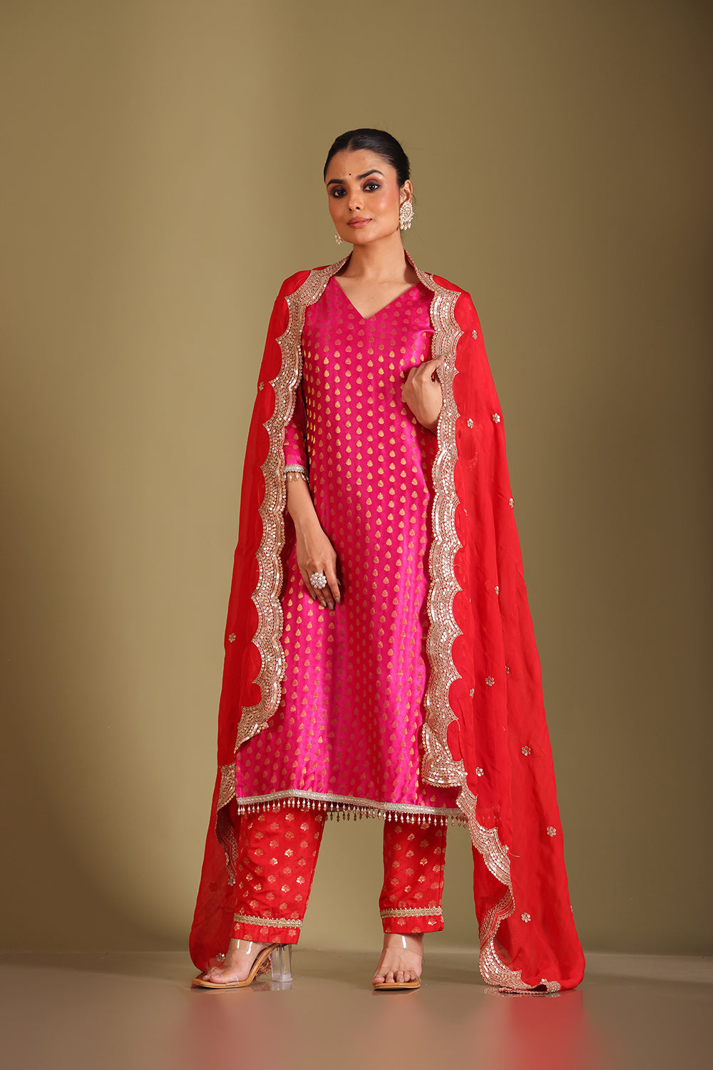 Noorika Red Kurta with pant and dupatta- set of 3
