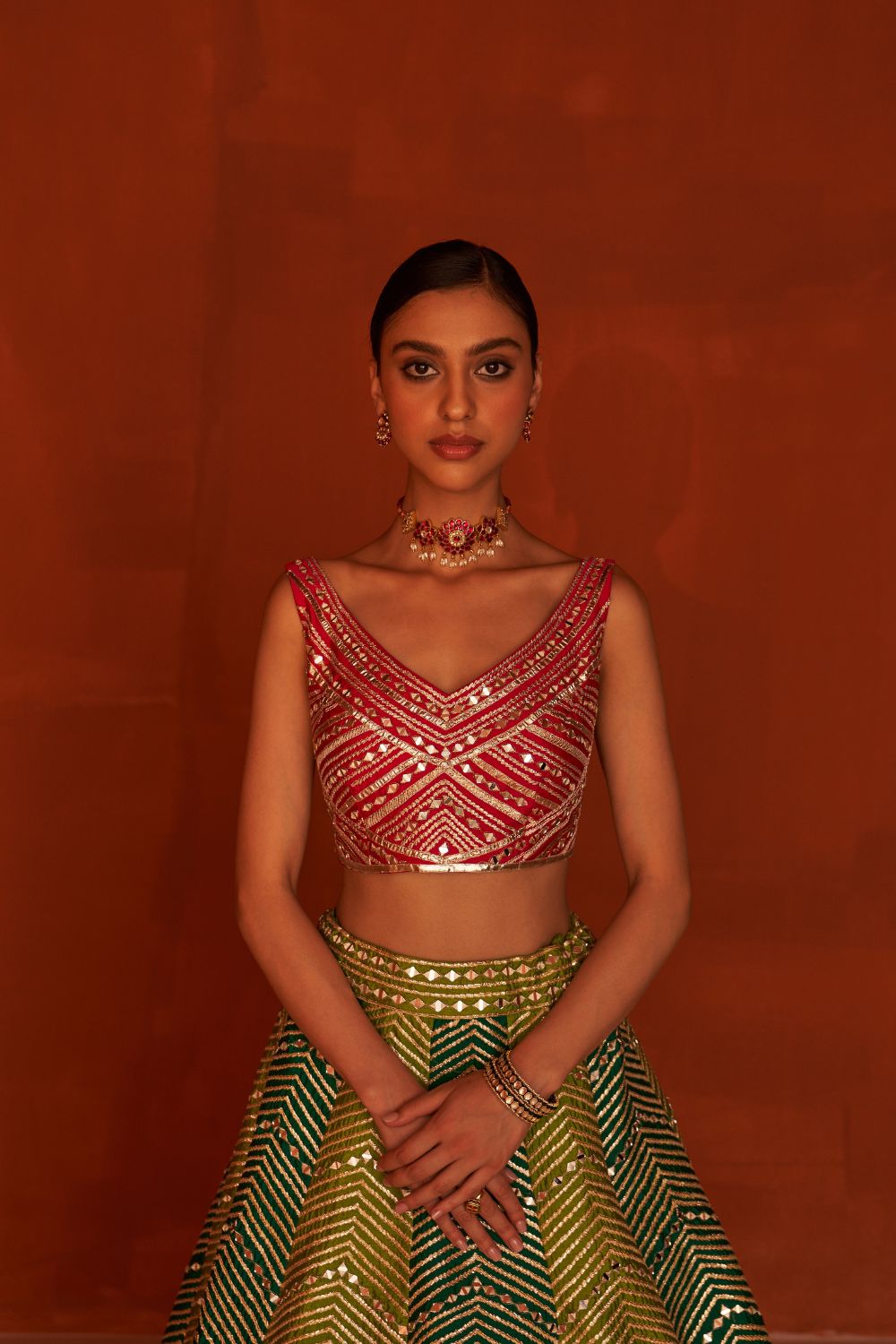 Multicolor Raw Silk Lehnga Set