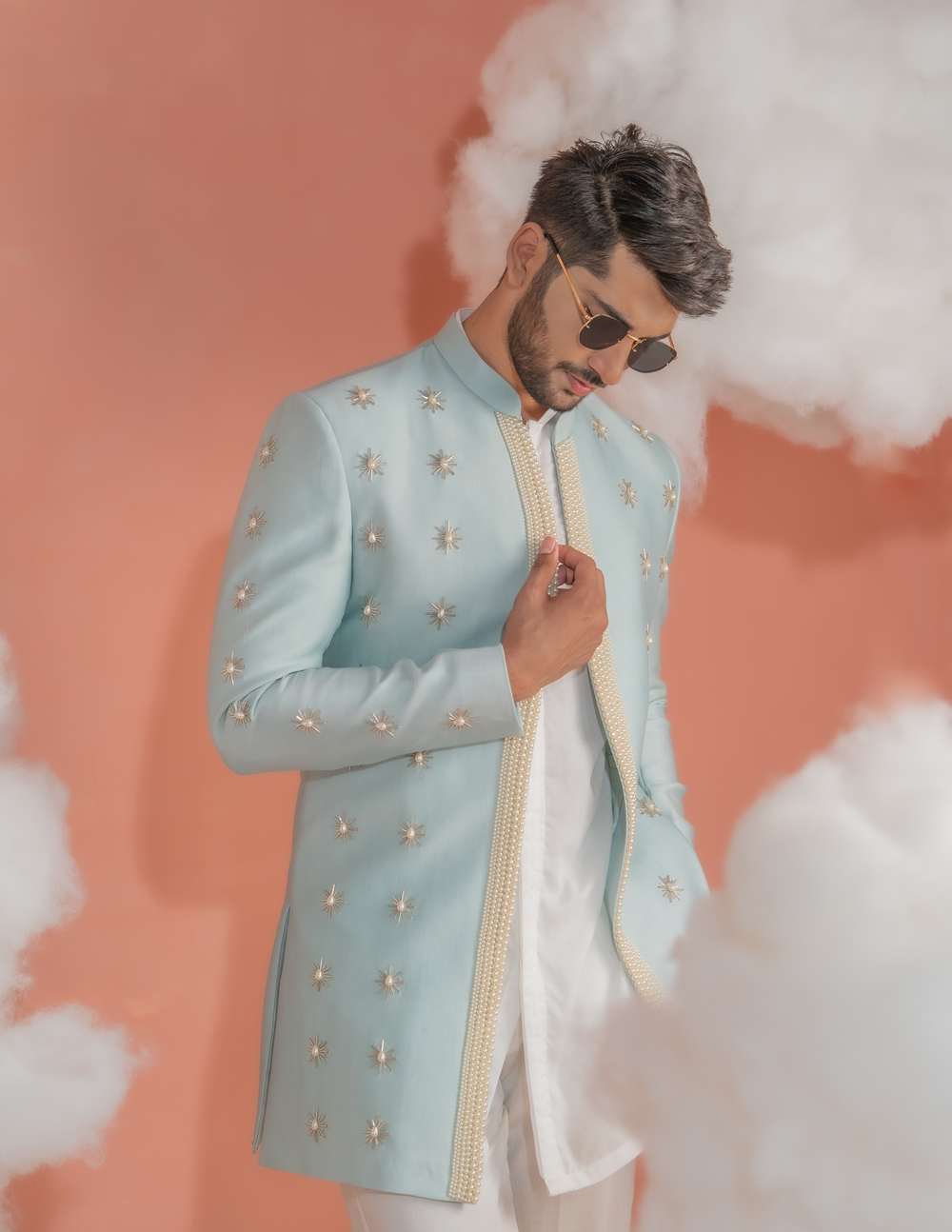 Sunny Blue Short Indowestern set