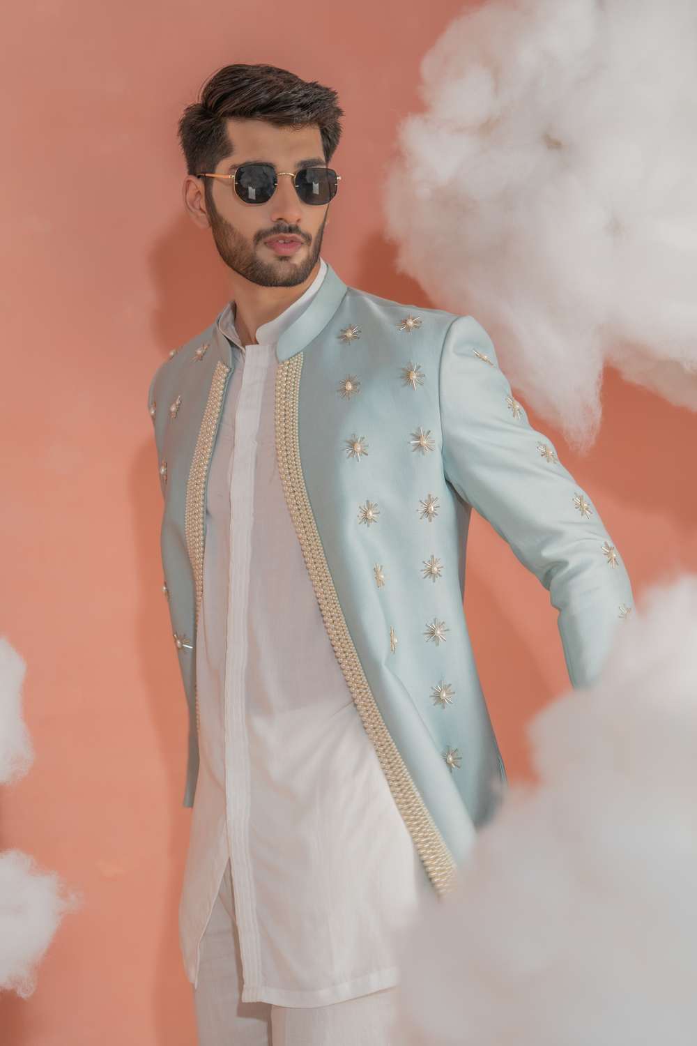 Sunny Blue Short Indowestern set