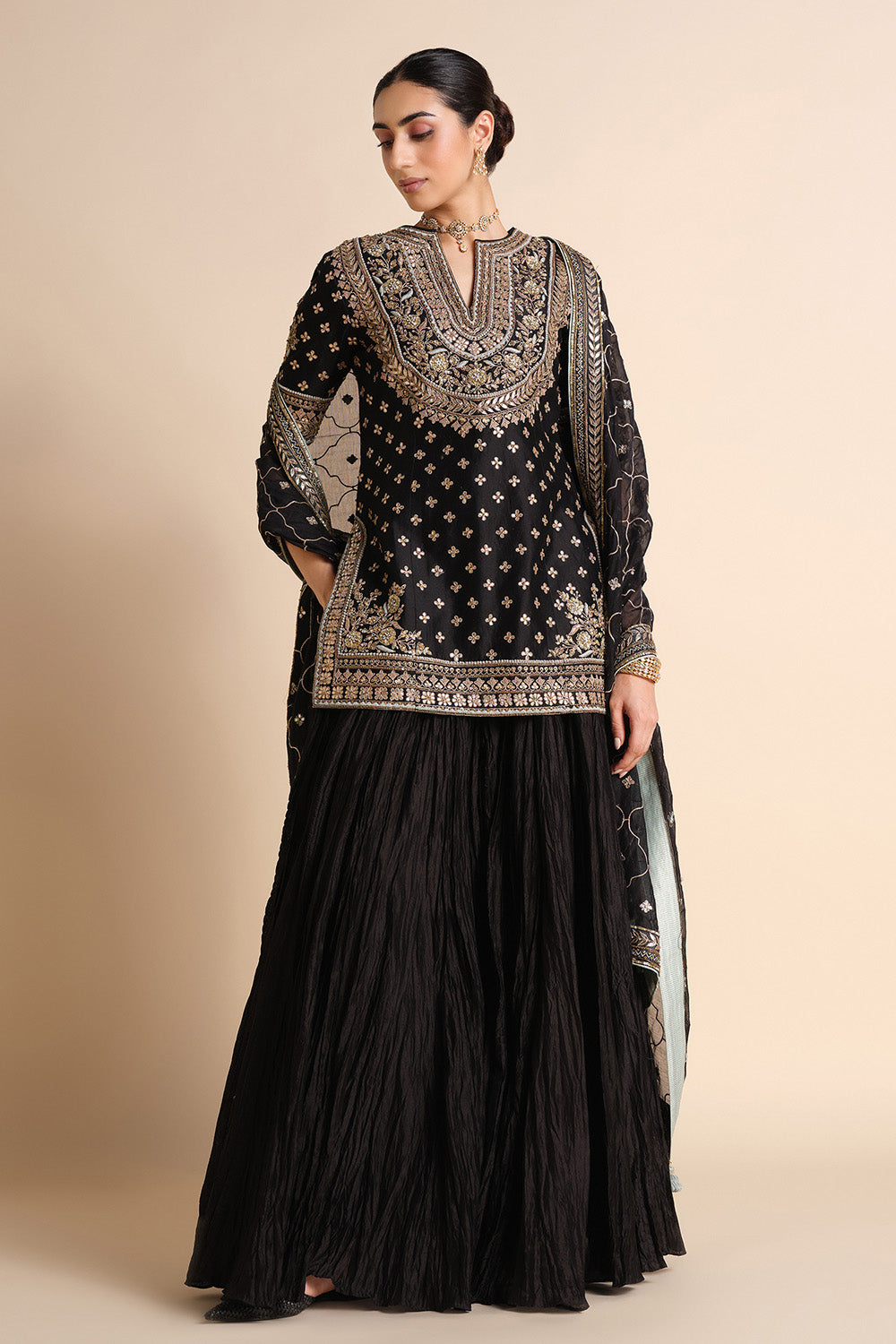Sahasra Gota Patti Silk Sharara Set - Black