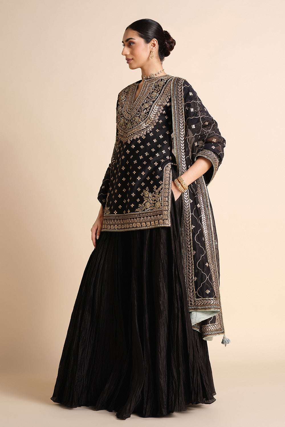 Sahasra Gota Patti Silk Sharara Set - Black