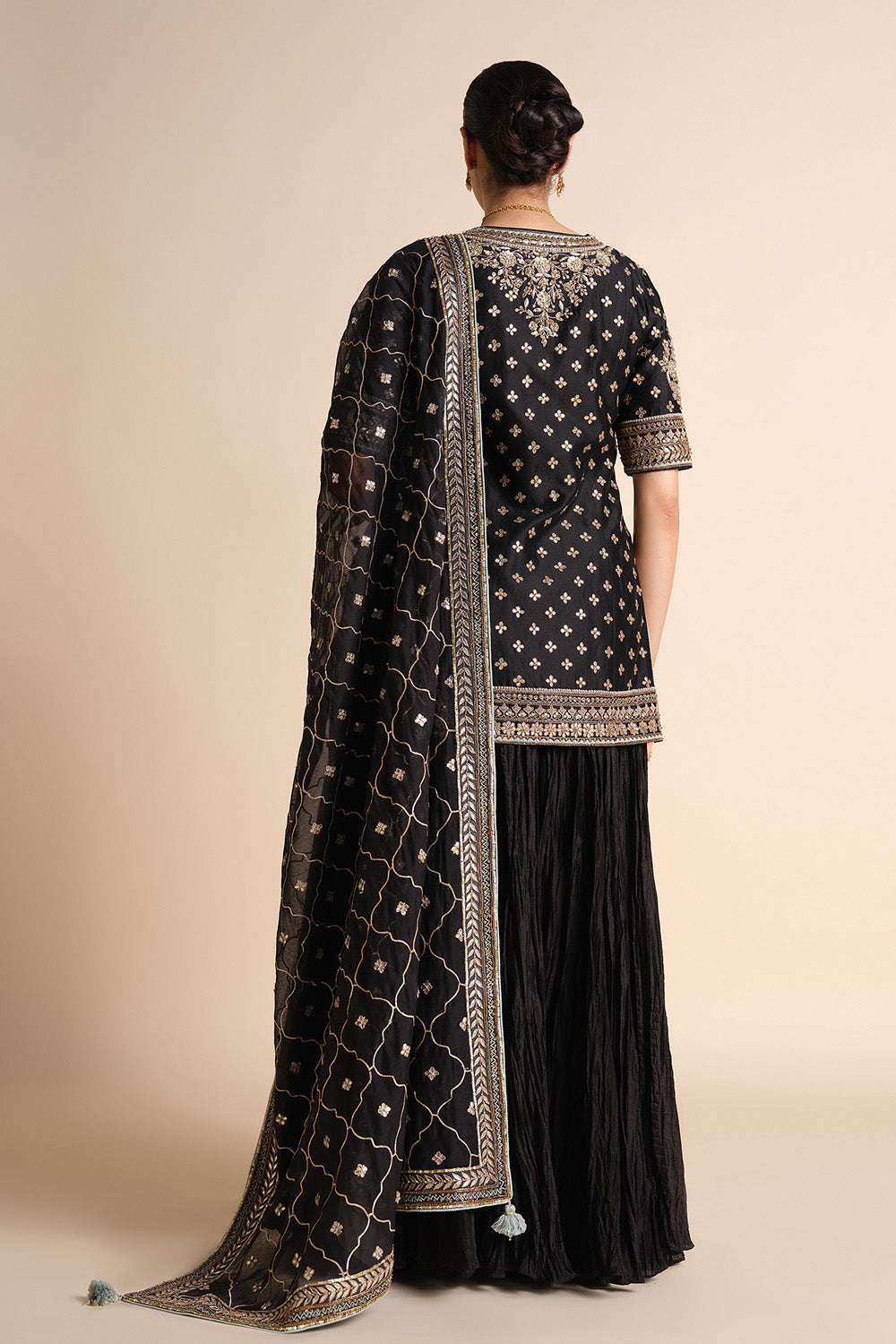 Sahasra Gota Patti Silk Sharara Set - Black