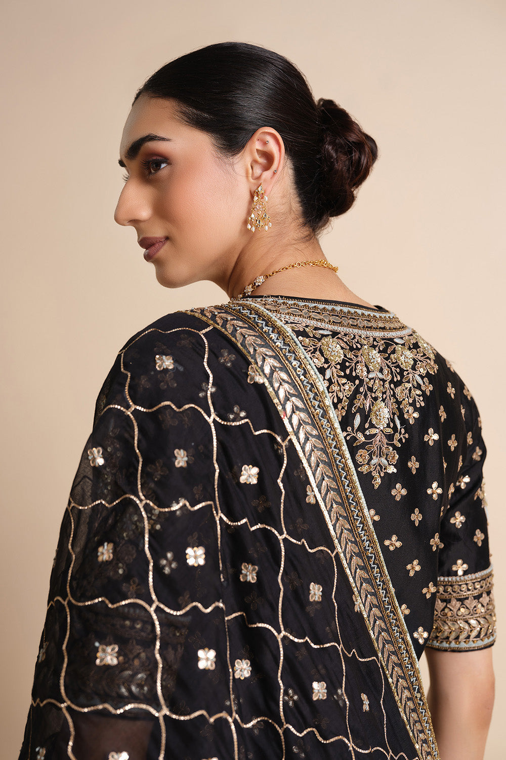 Sahasra Gota Patti Silk Sharara Set - Black
