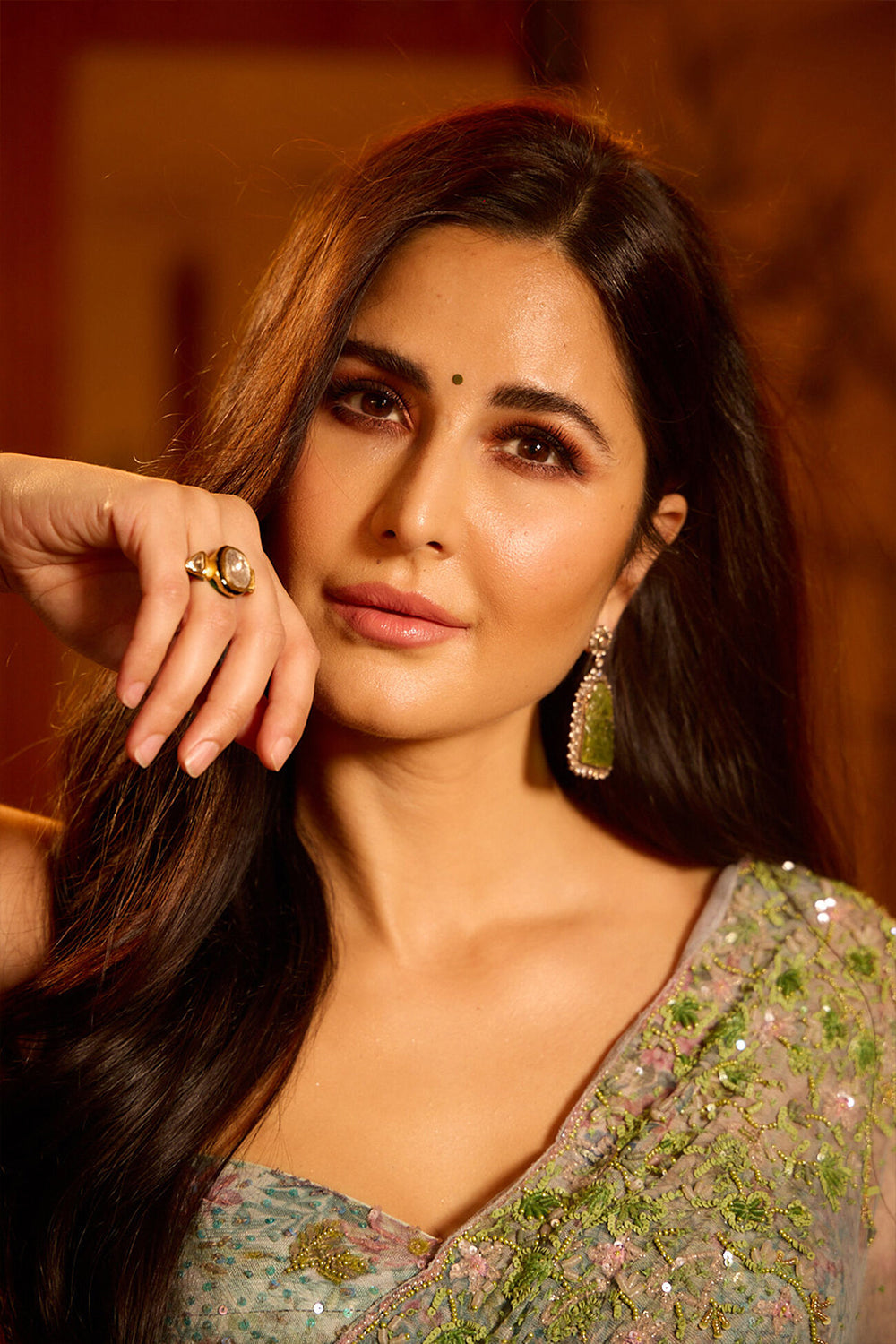 Katrina Kaif in Blooming Meadows Embroidered Saree - Powder Blue