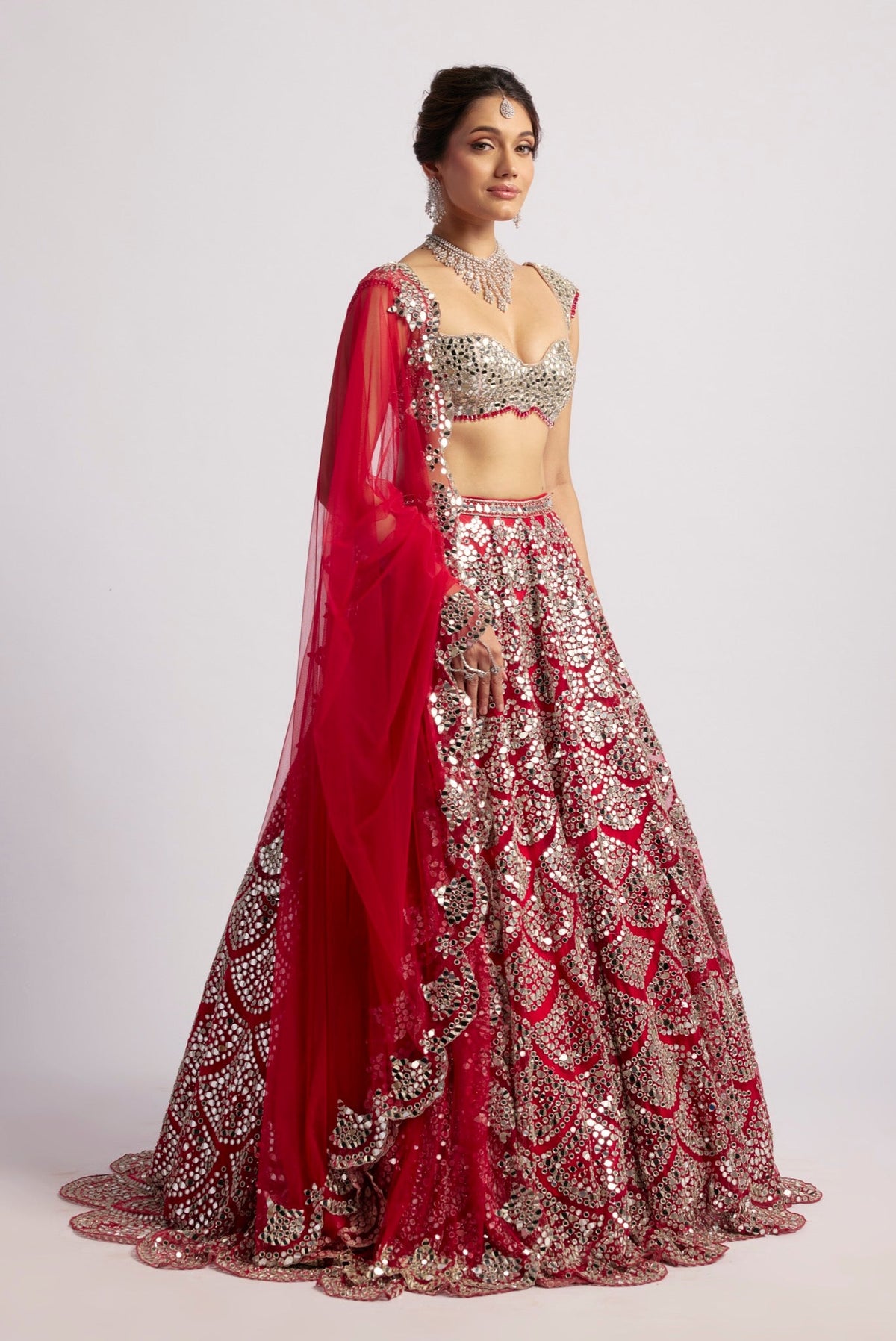 RANGREZ RED PINK MIRROR LEHENGA