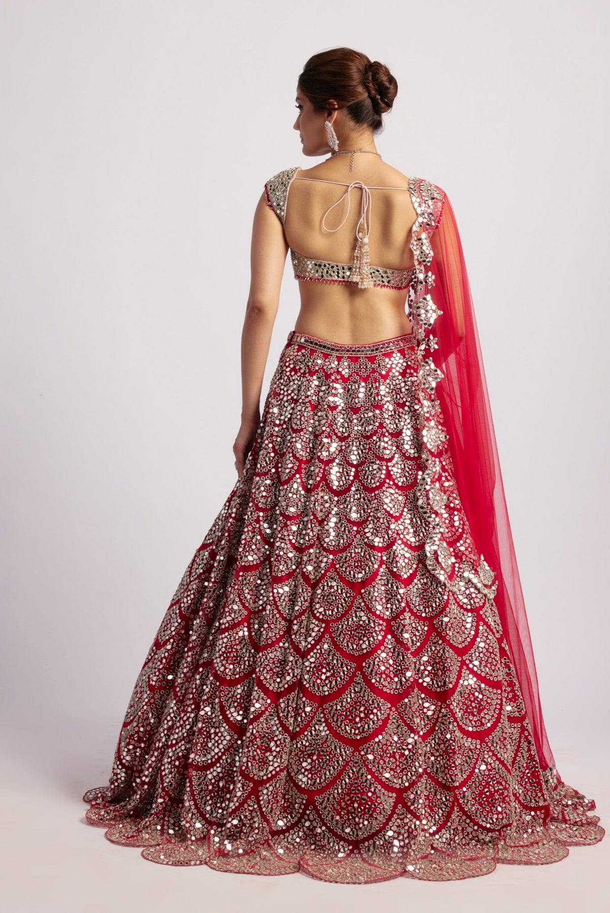 RANGREZ RED PINK MIRROR LEHENGA
