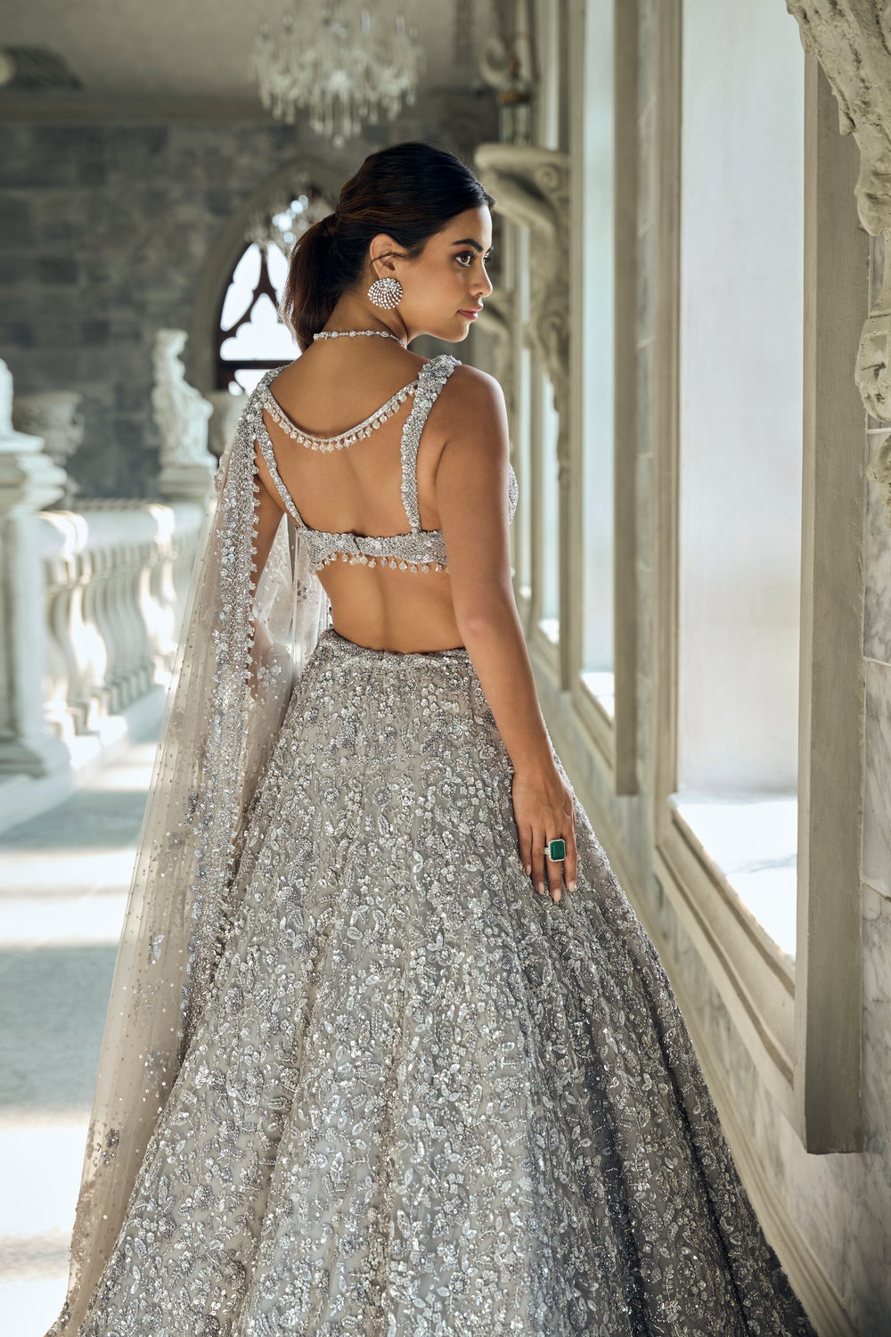 Silver Sequin Lehenga Set