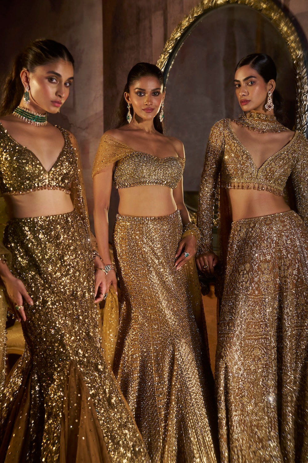 Antique Gold Fit & Flare Skirt Set