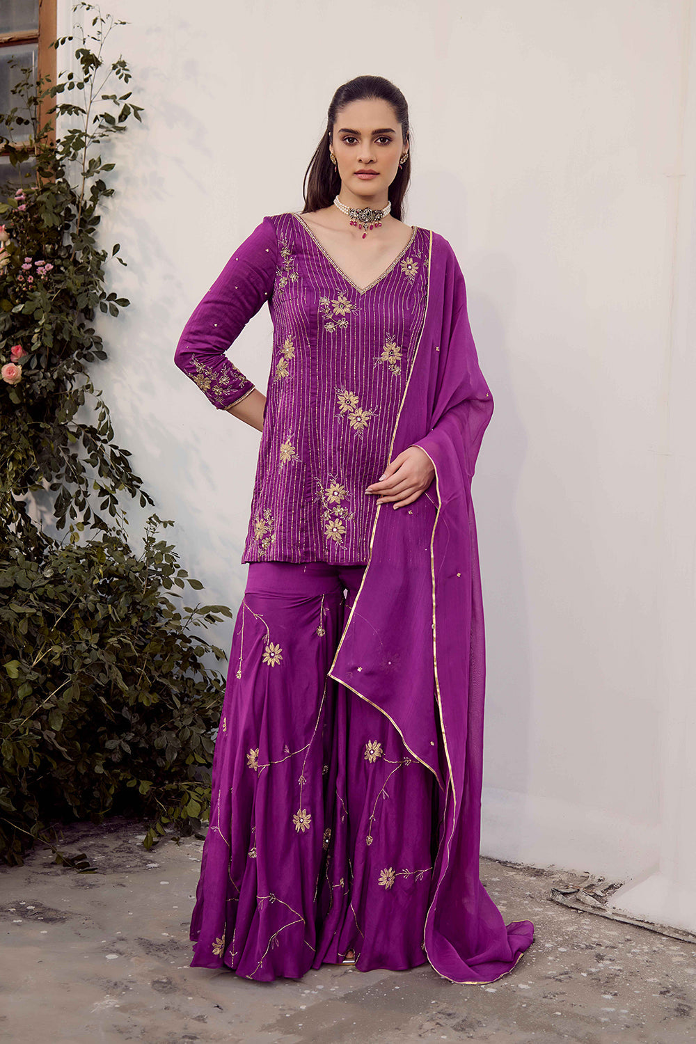 Plum Sharara Set