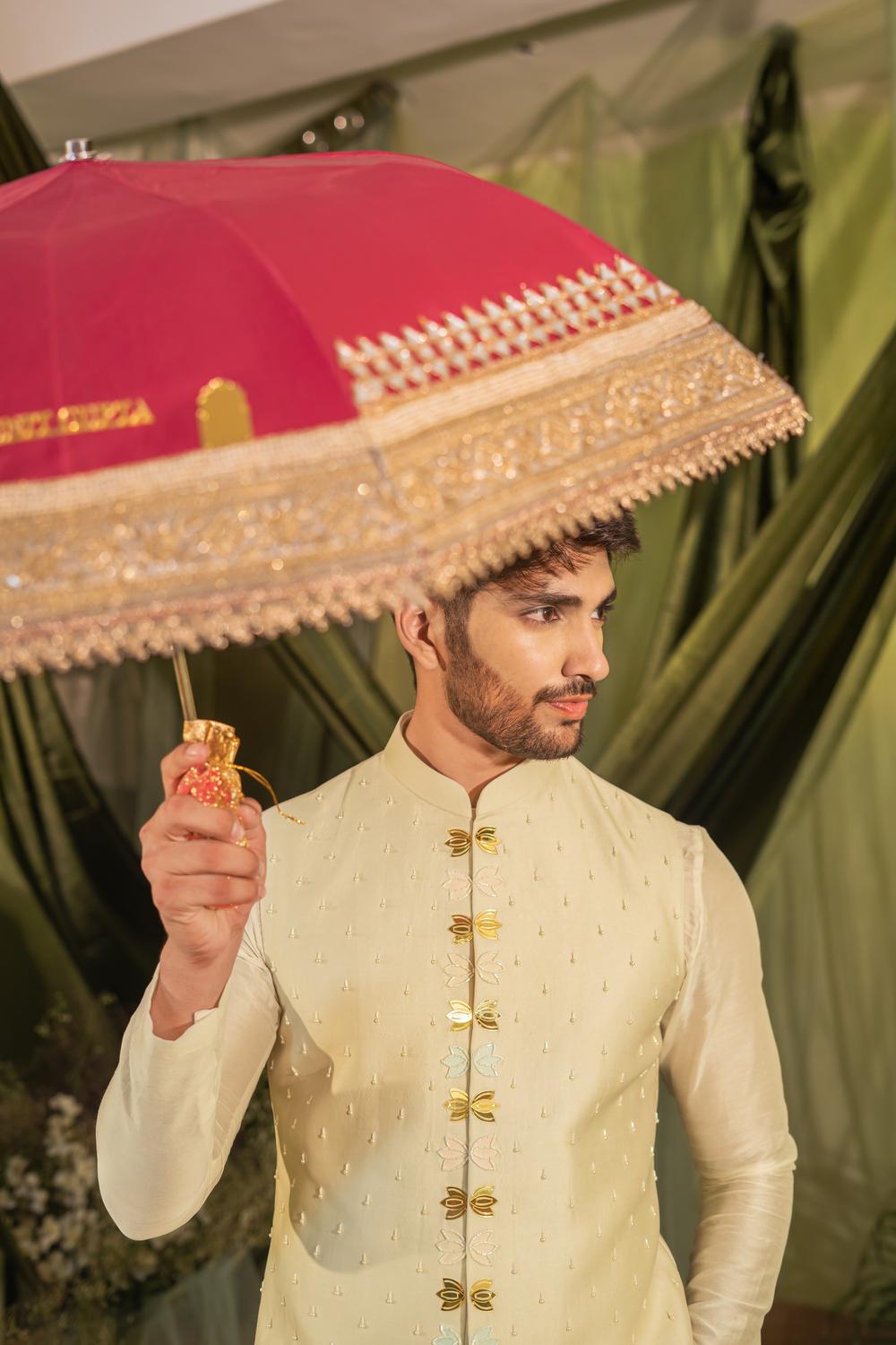 Ivory Double Collar Long Kurta Set