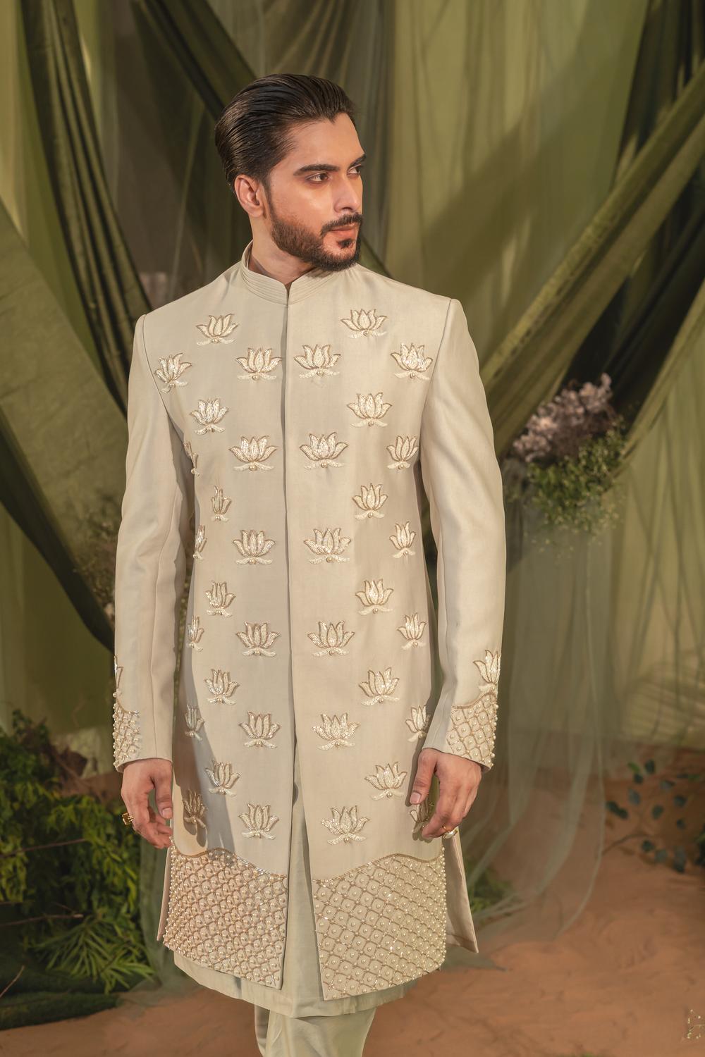 Slate Gray Sherwani Set