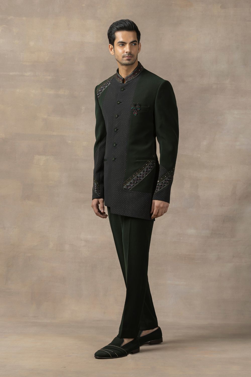 Forest Green Bandhgala With Pearl Work