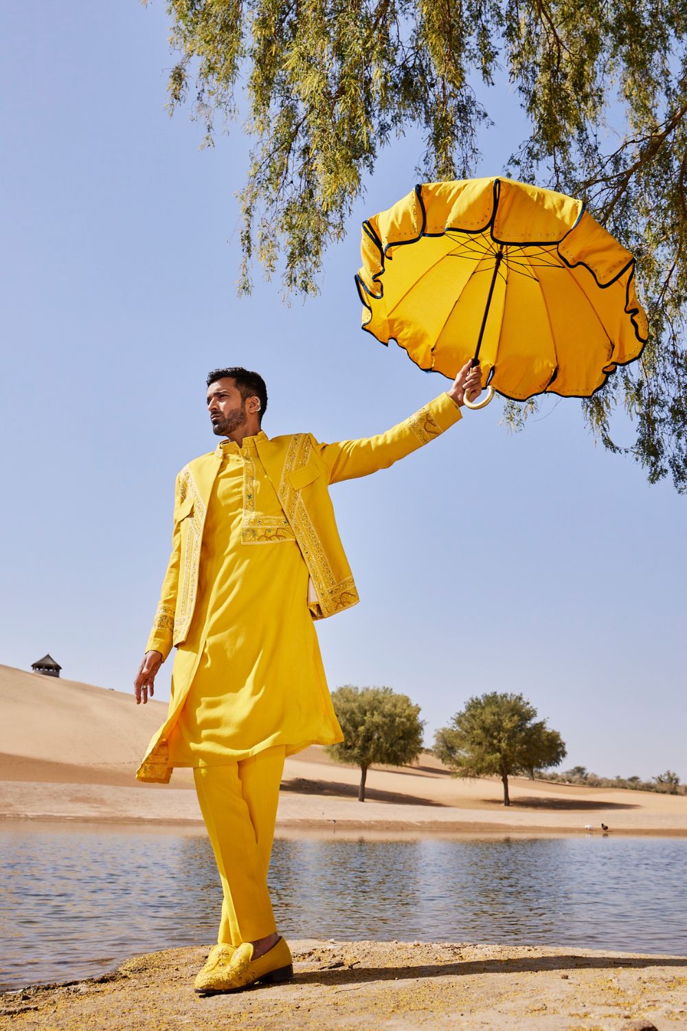 Yellow Open Bandhgala  Set