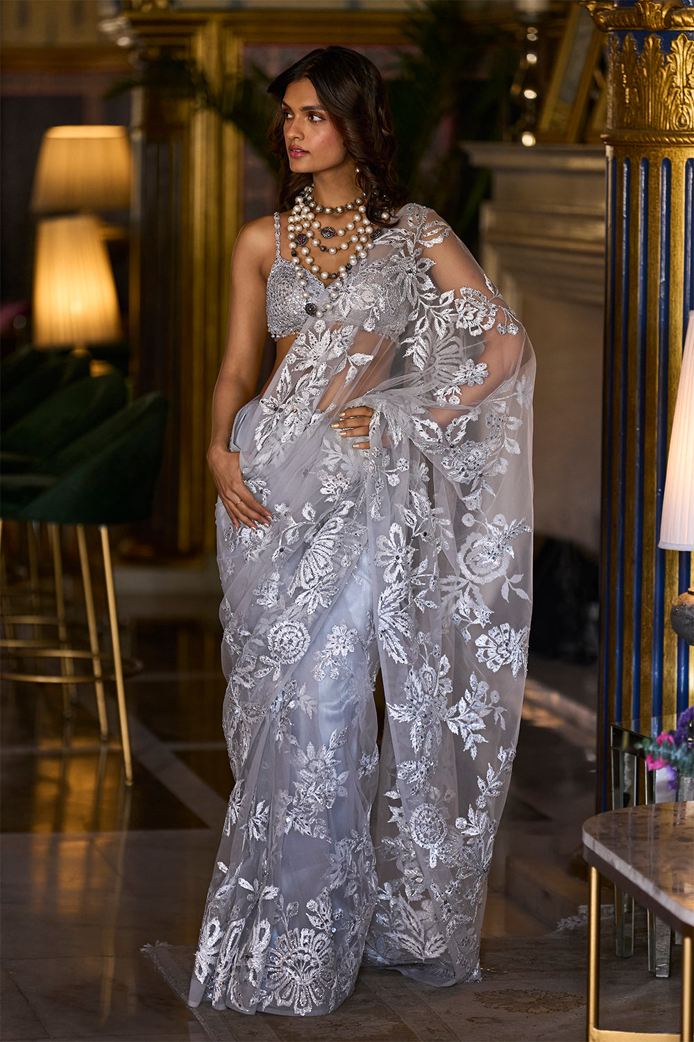 Metallic Silver Saree