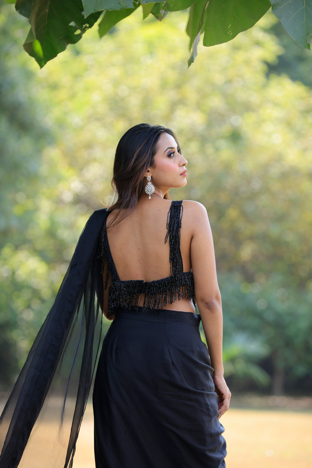 Black Jhallar Saree Set