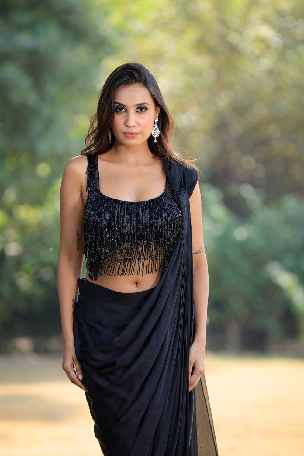 Black Jhallar Saree Set