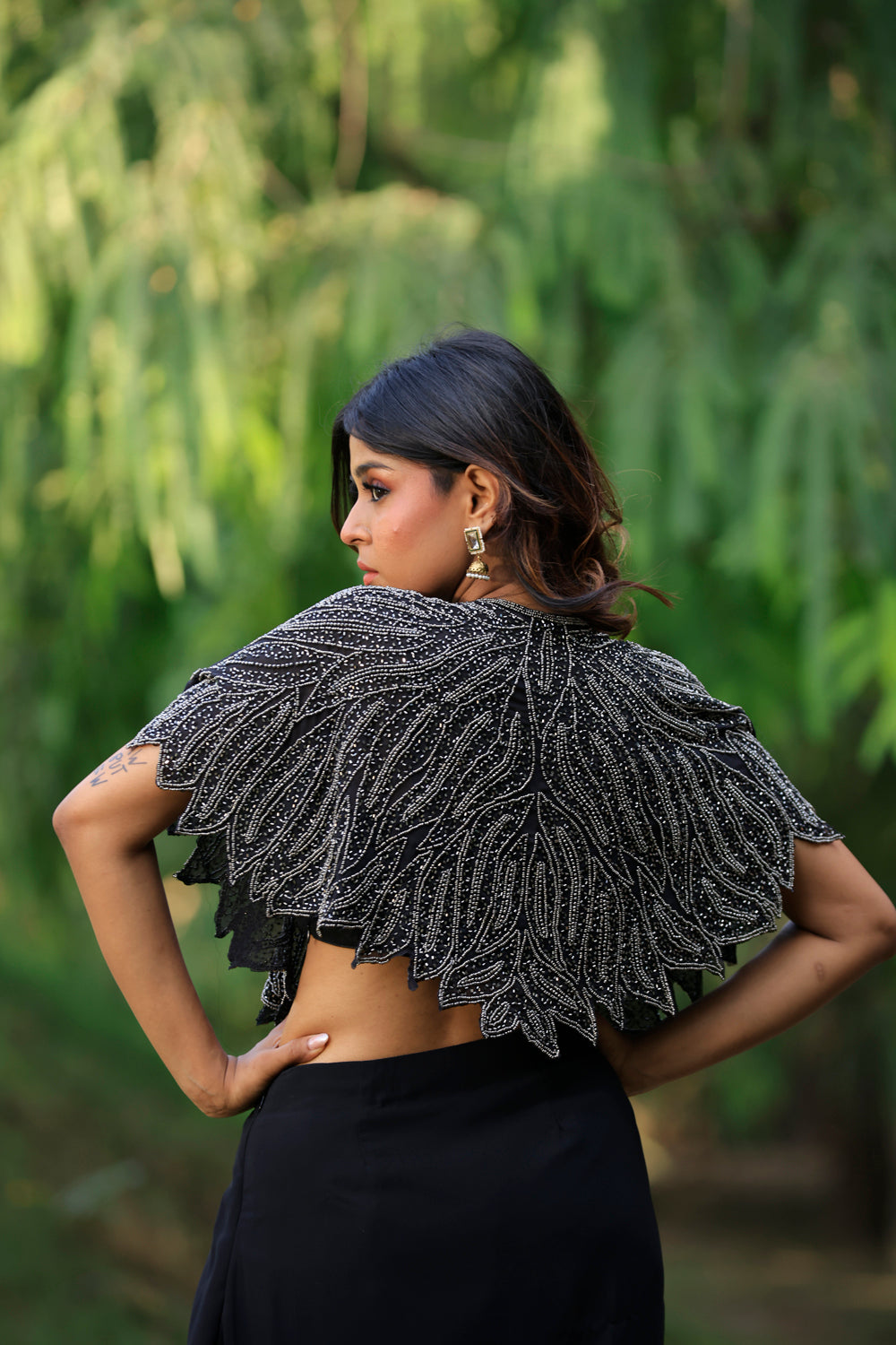 Black Poncho Cape Set