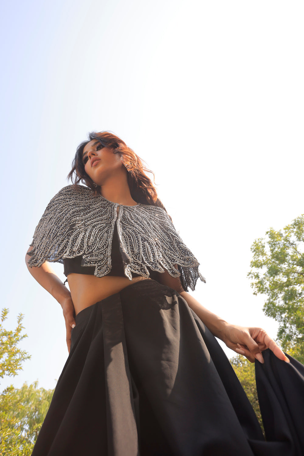 Black Poncho Cape Set