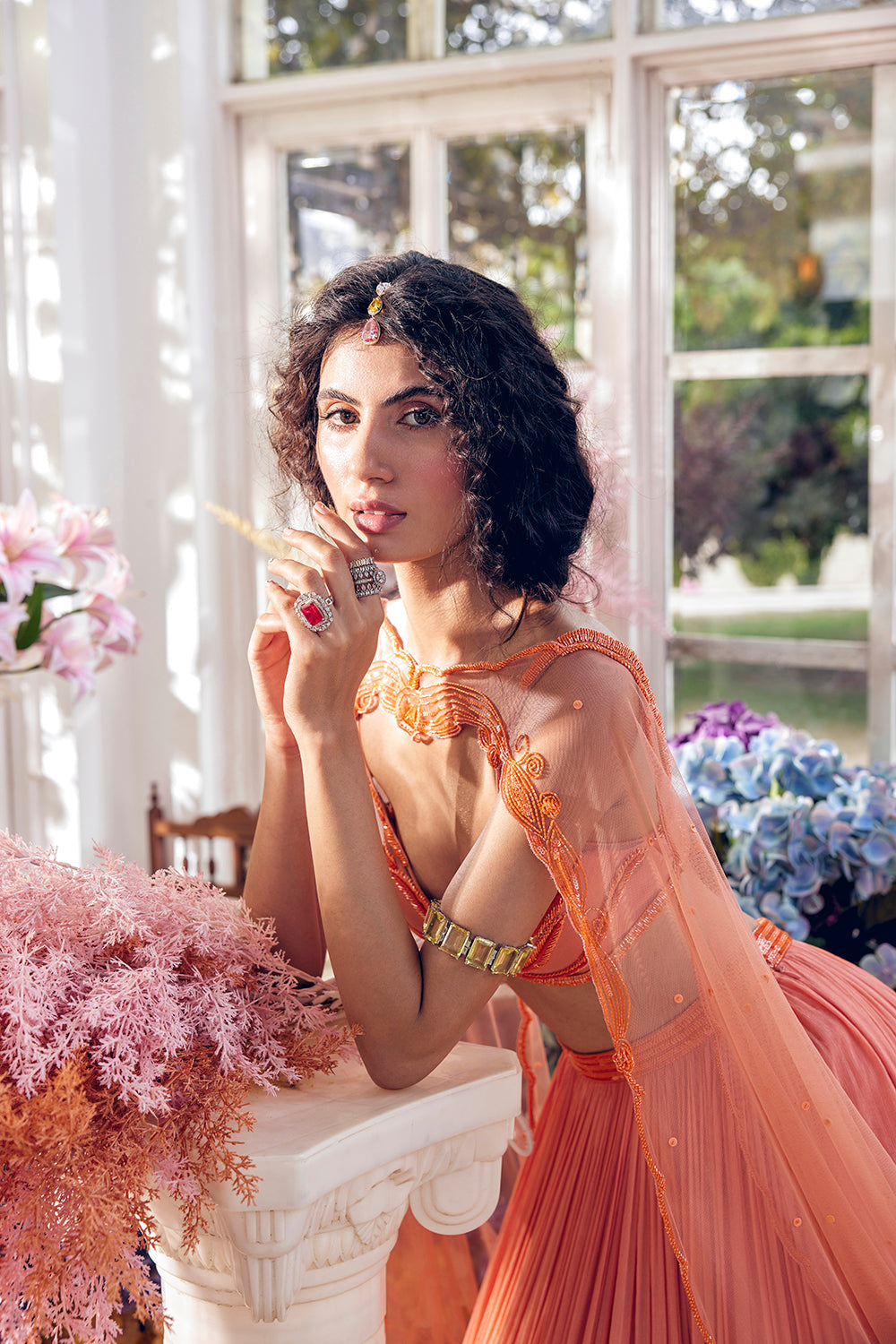 Cantaloupe flared trail lehenga