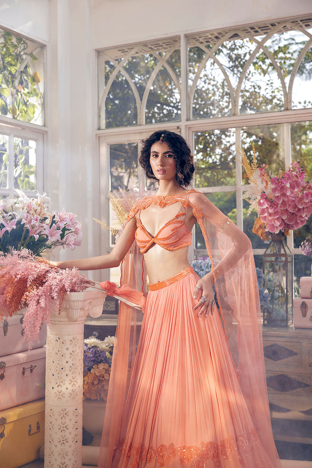 Cantaloupe flared trail lehenga
