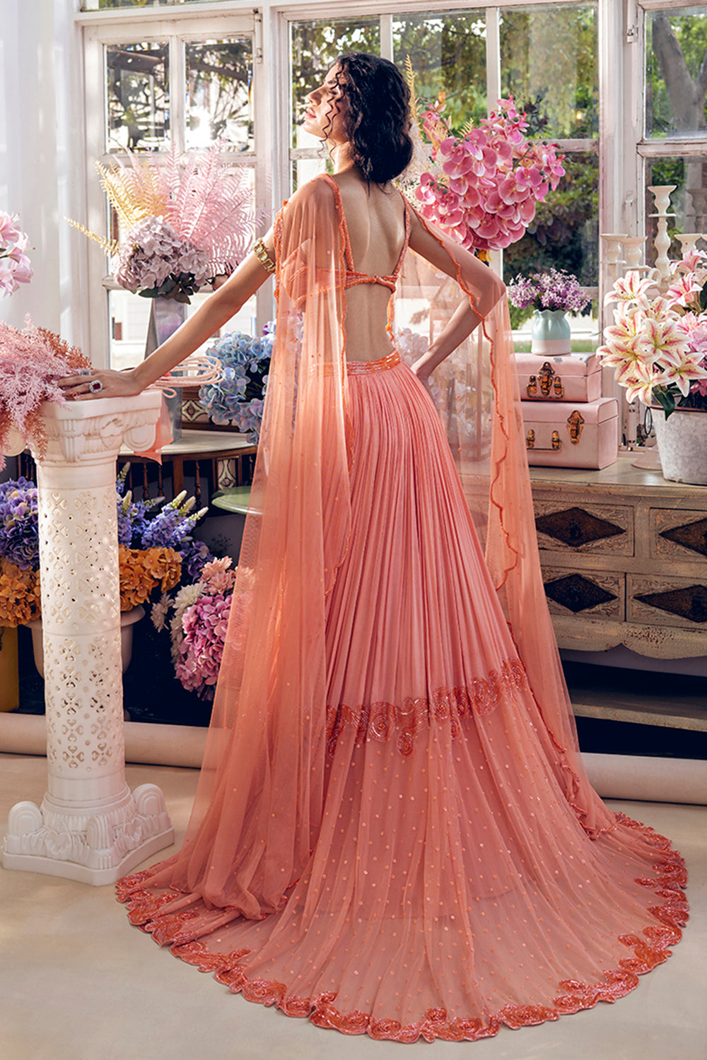 Cantaloupe flared trail lehenga