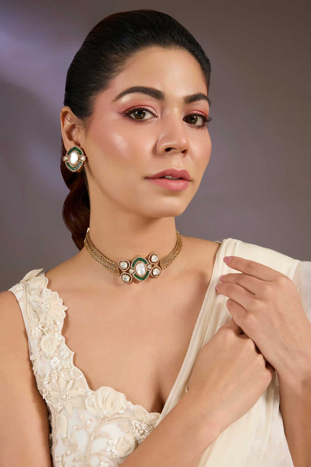 Emerald Polki Mesh Choker Set