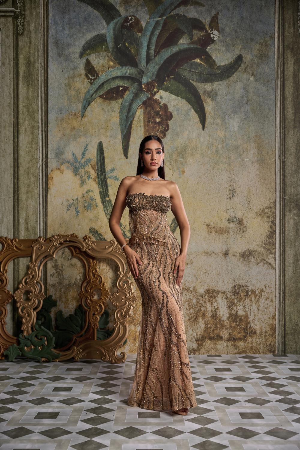 Gold Embellished Skirt Set