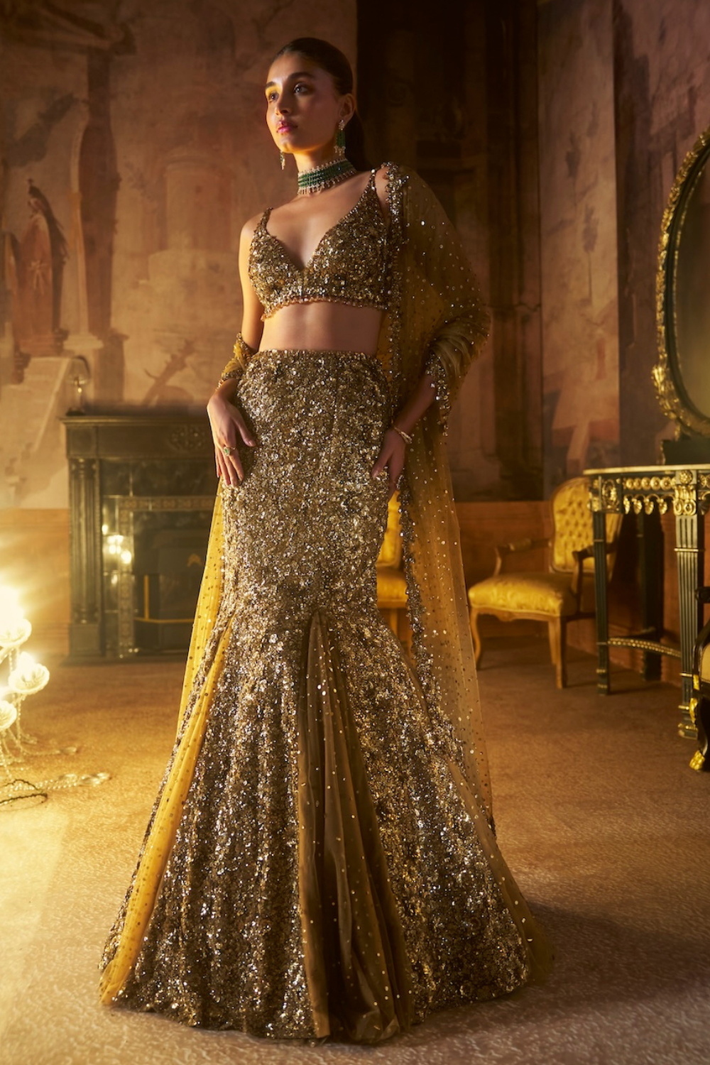 Antique Gold Fit & Flare Skirt Set