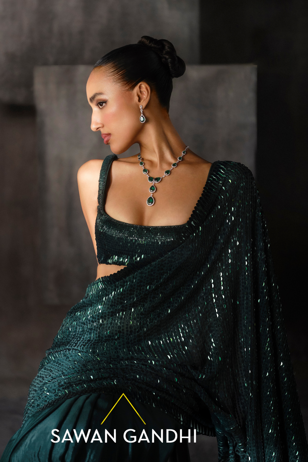 Bottle green Kashti saree