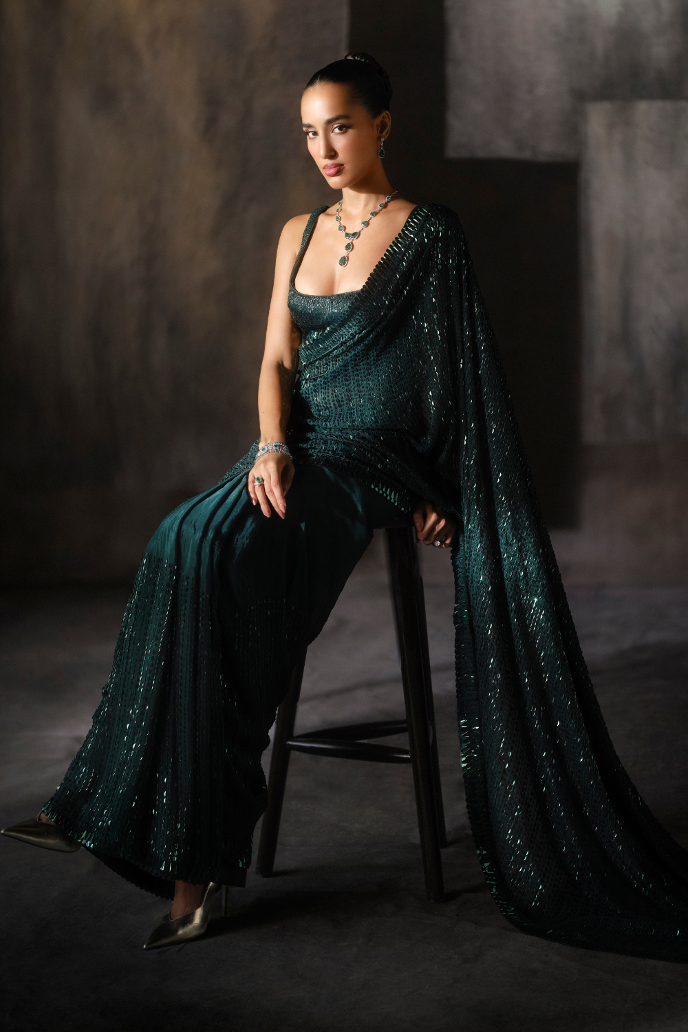 Bottle green Kashti saree