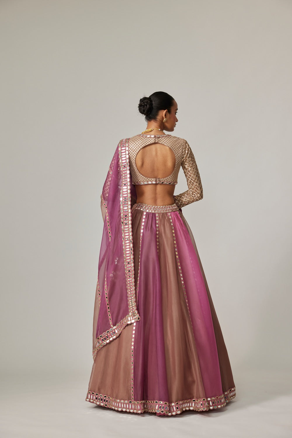 MUD MAUVE MULTICOLOR LEHENGA WITH V NECK BLOUSE