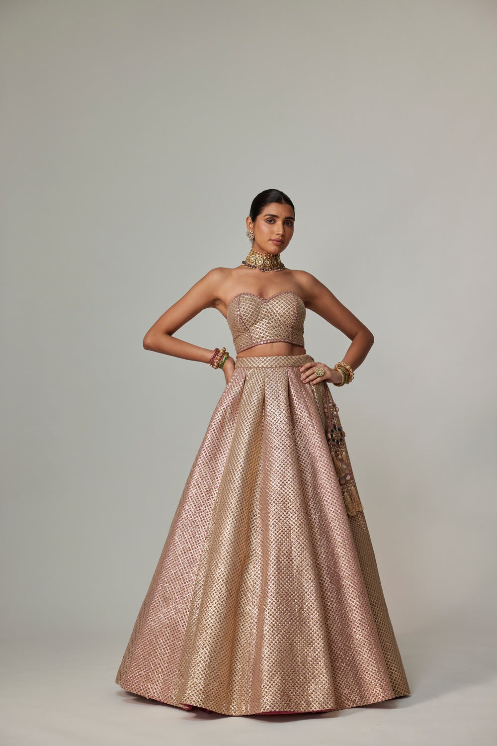 DEEP BEIGE MULTICOLOR CORSET WITH SKIRT