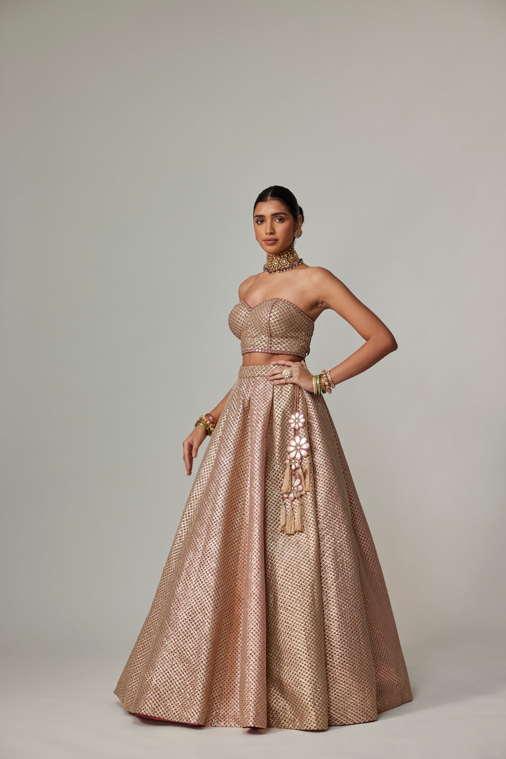 DEEP BEIGE MULTICOLOR CORSET WITH SKIRT