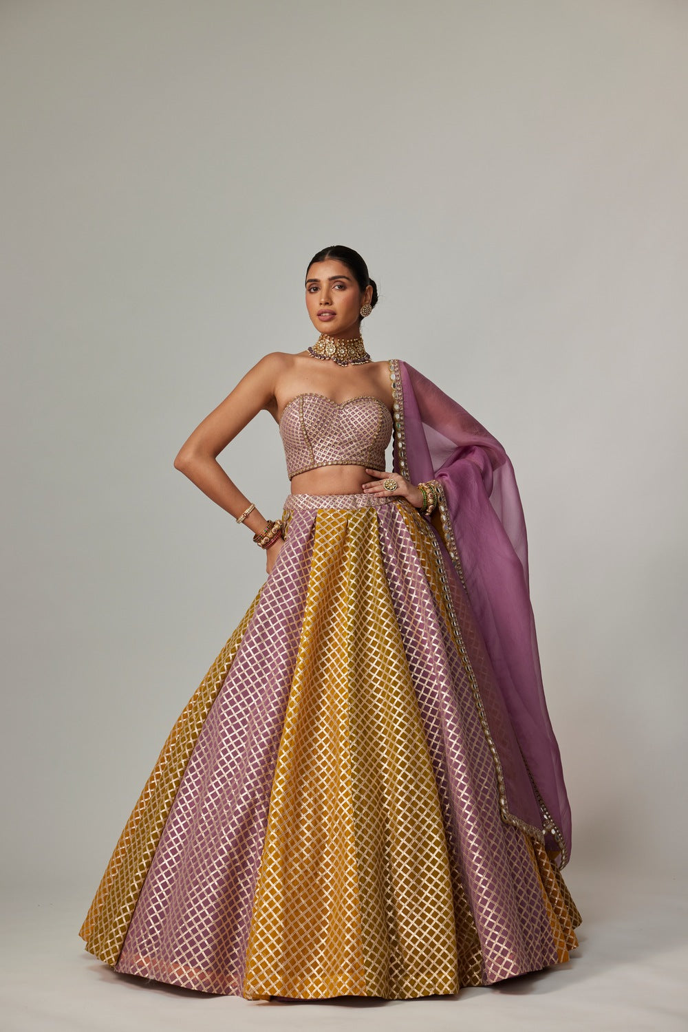 MUSTARD MULTICOLOR CORSET SKIRT WITH DUPATTA SET