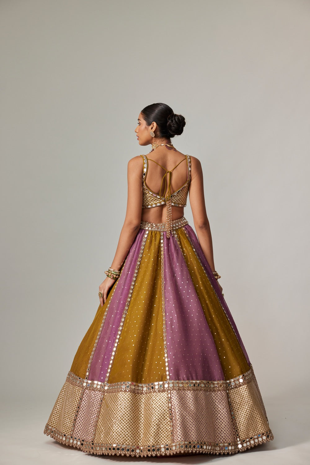 GREEN MULTICOLOR SEQUIN SCATTER LEHENGA SET
