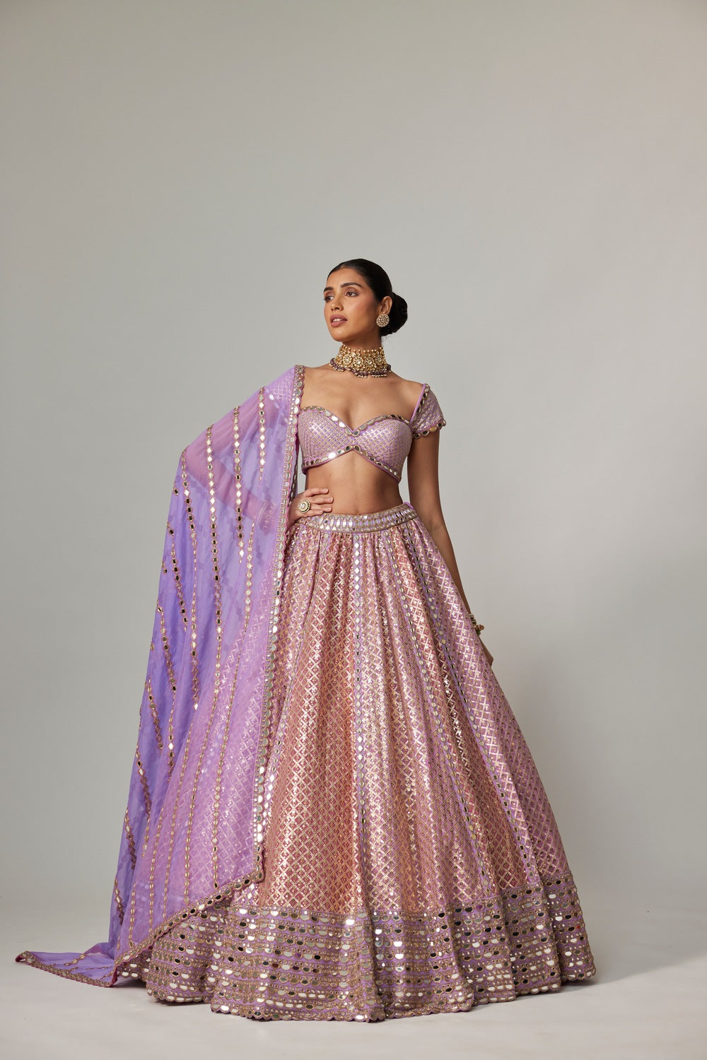 LILAC GOTA MULTICOLOR HEAVY METALLIC LEHENGA WITH CAP SLEEVE BLOUSE