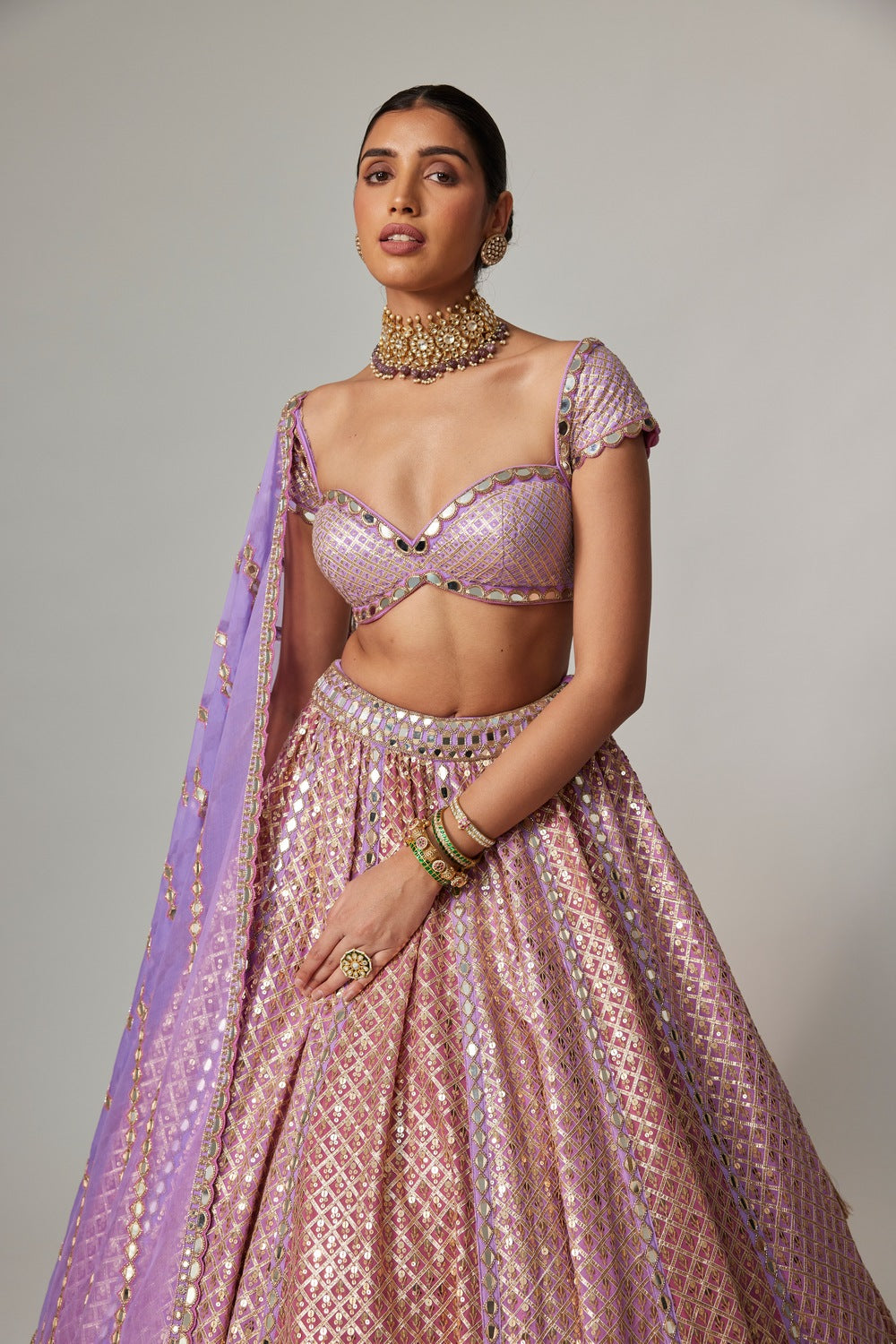 LILAC GOTA MULTICOLOR HEAVY METALLIC LEHENGA WITH CAP SLEEVE BLOUSE