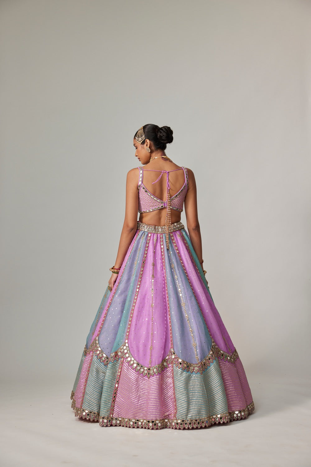 MAUVE MULTICOLOR SEQUIN SCATTERED LEHENGA WITH SWEETHEART NECK BLOUSE