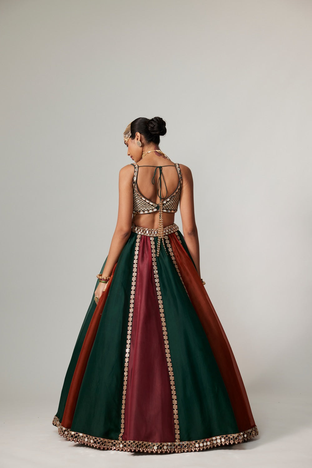 CRANBERRY MULTICOLOR LINEAR LEHENGA WITH SQUARE NECK BLOUSE
