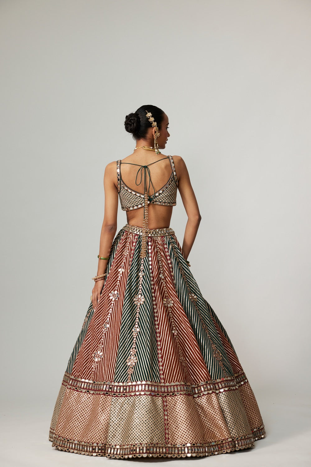 CRANBERRY MULTICOLOR LINEAR FLOWER LEHENGA SET WITH SQUARE NECK BLOUSE